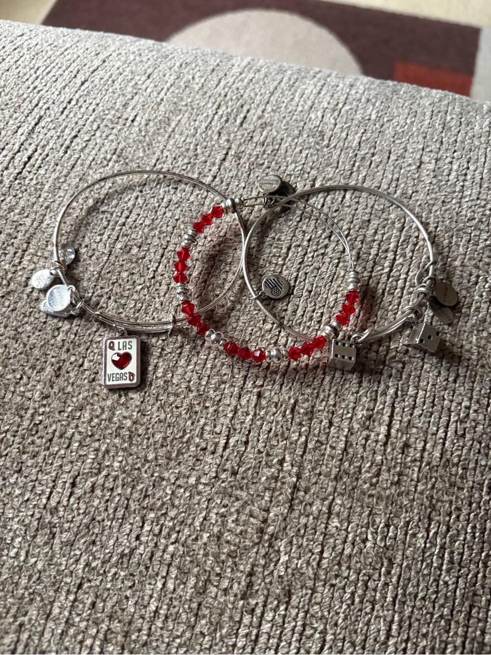 Alex and Ani Silver Charm Bracelet Set with Red Beads